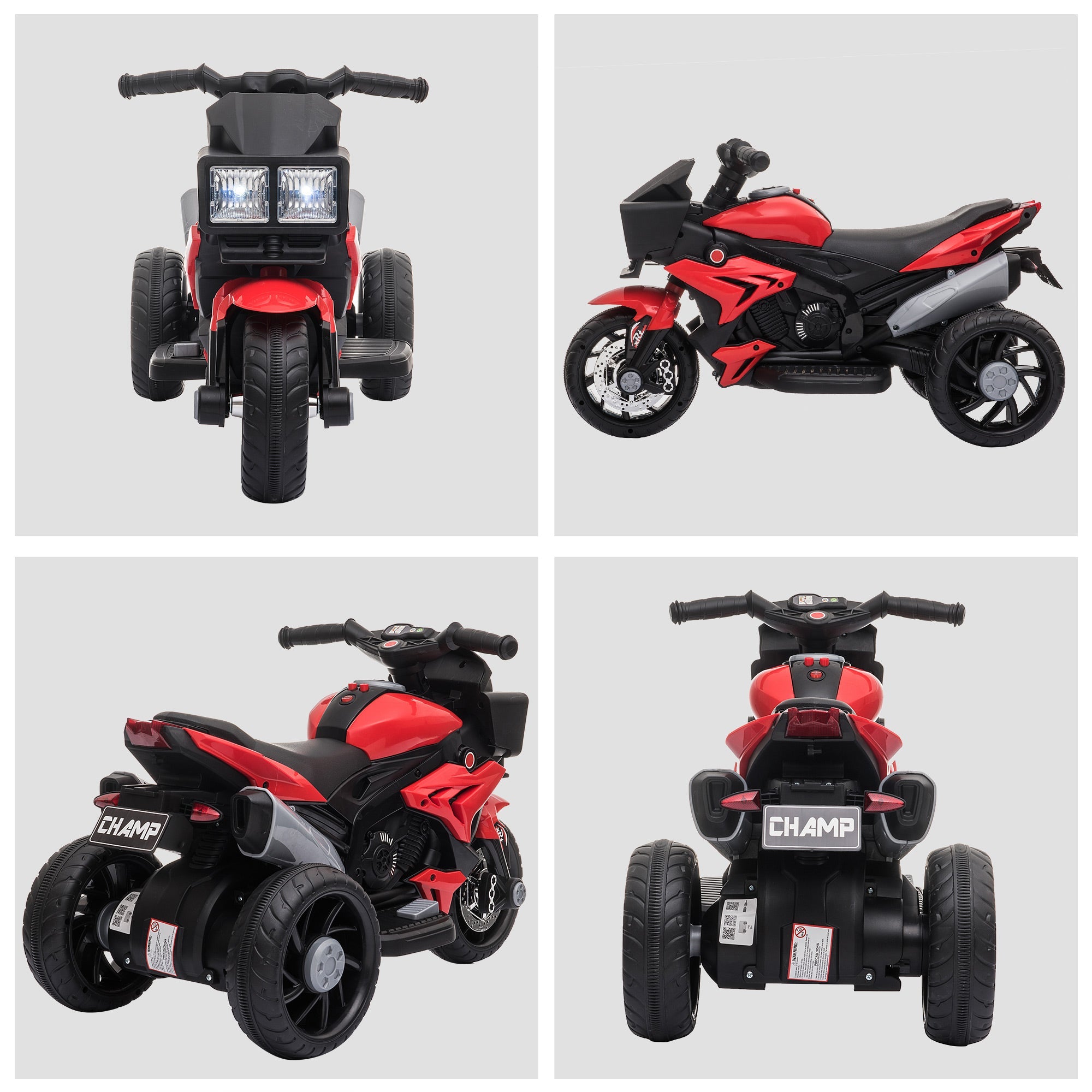Aosom Kids Electric Motorcycle Ride-On Toy 6V Battery Powered with Music Horn Headlights Red 