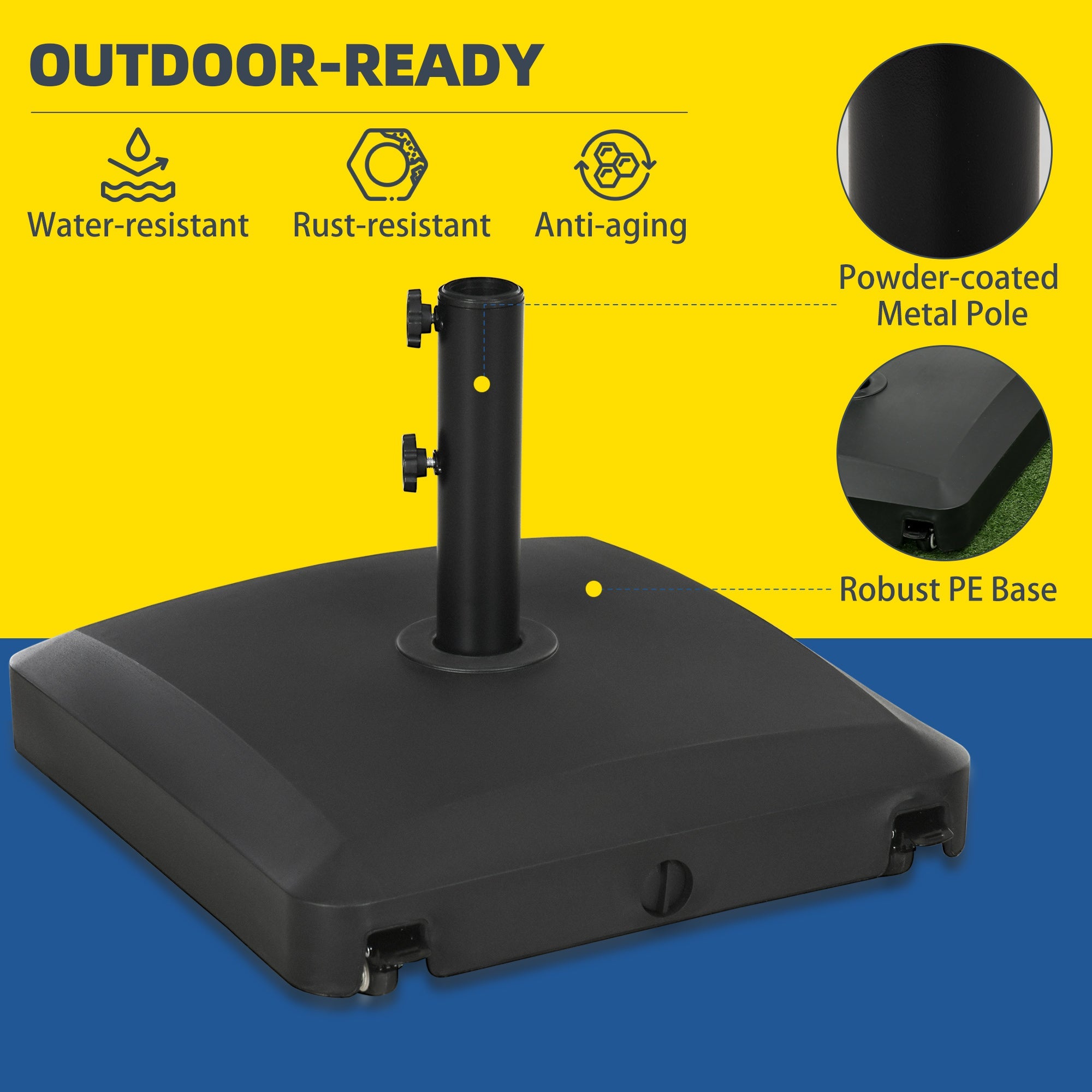 Outsunny 66lb Outdoor Umbrella Stand: Heavy Duty Water/Sand Fillable Holder Black 