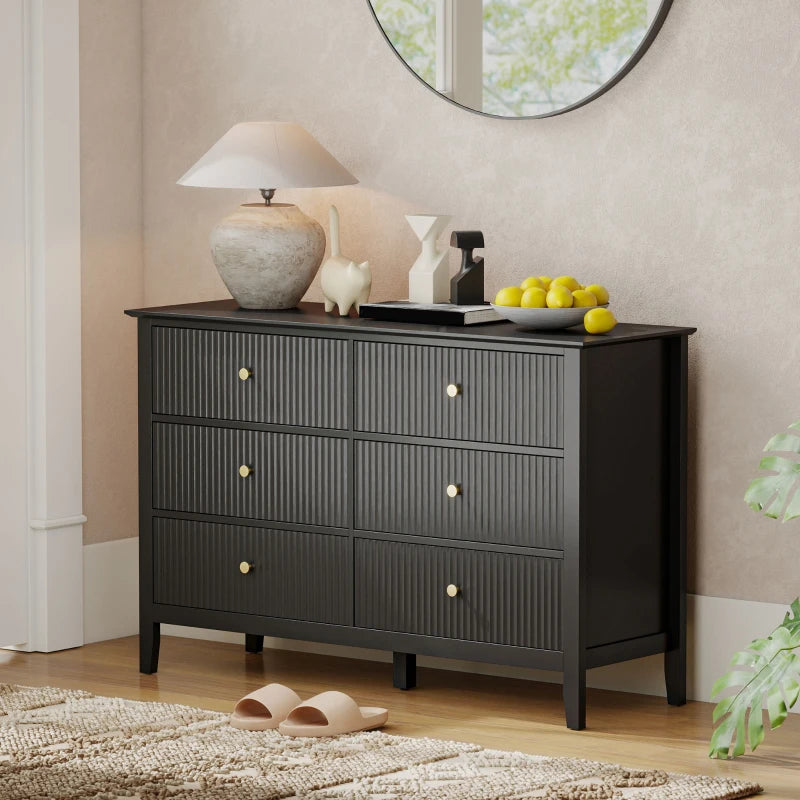 Double Chest of Drawers, Modern 6 Drawer Dresser for Bedroom, Living Room, Hallway, Closet, Black
