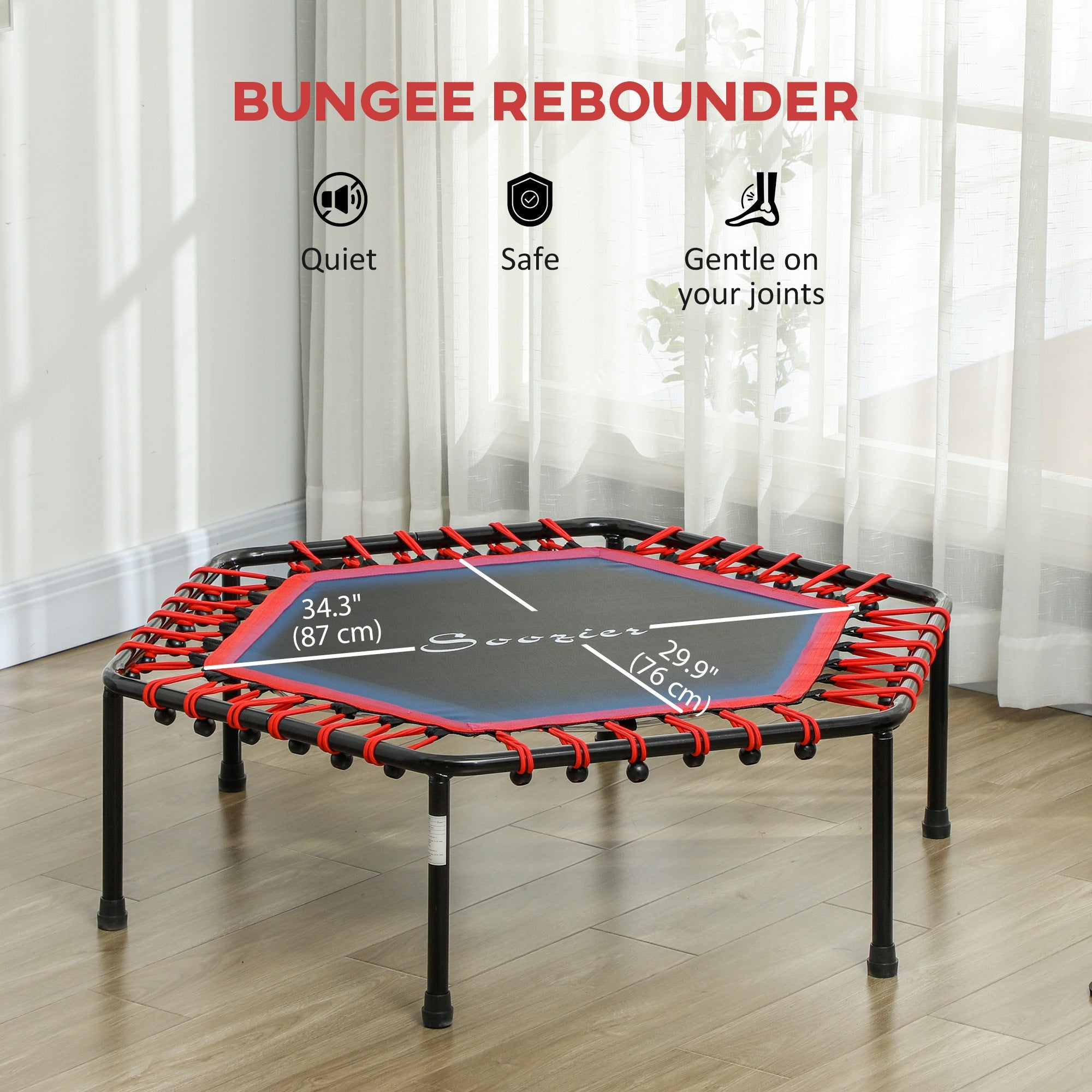 Soozier 45" Rebounder Trampoline for Adult, Quiet Bungee Rebounder with LED Lights Remote Control, Red 