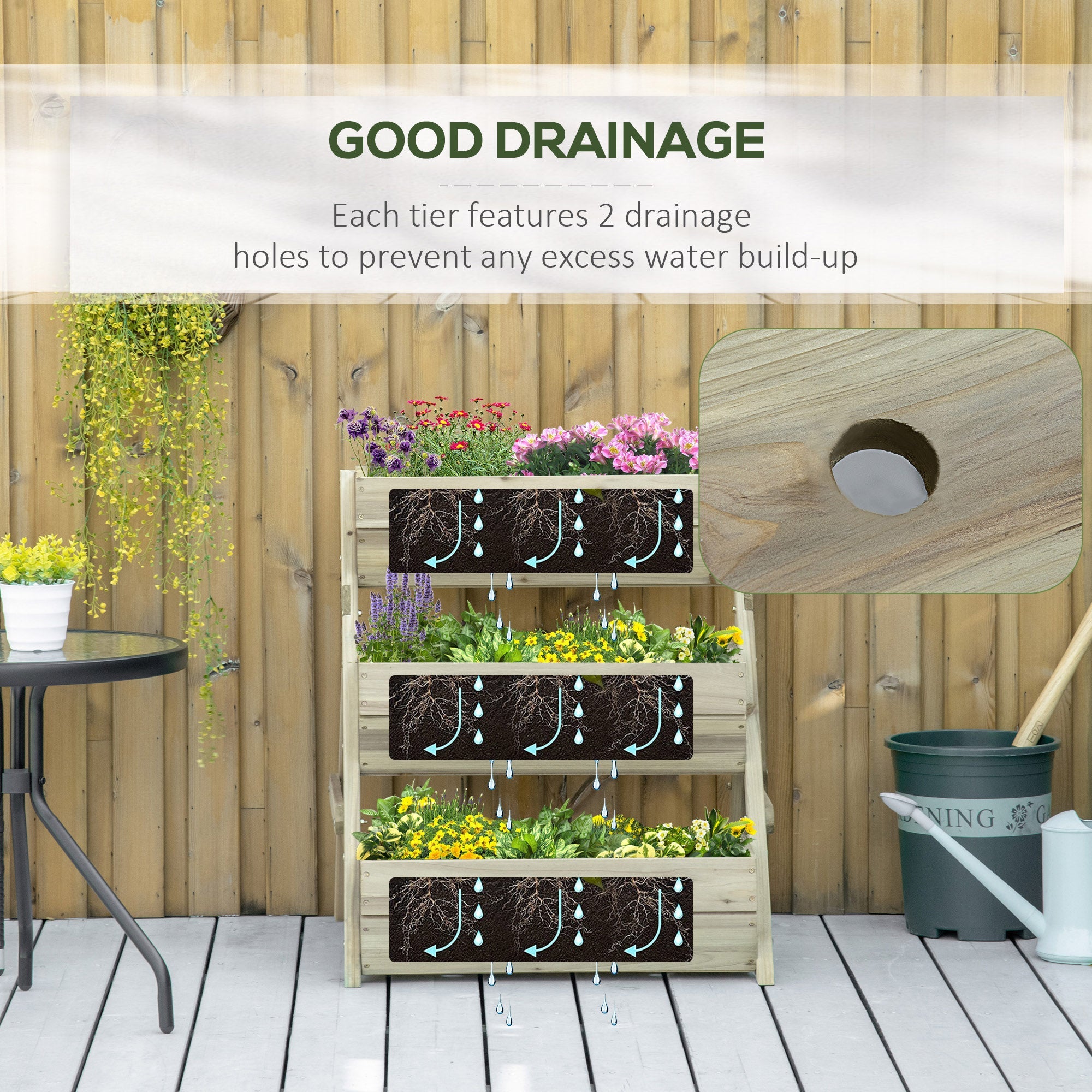 Outsunny 3 Tier Elevated Planter Box Vertical Wooden Raised Garden Bed Flowers Veggies Herbs Patio Backyard 26" x 30" x 30" Green 
