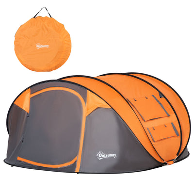 Outsunny 5-Person Pop Up Camping Tent, Easy Setup, Orange, with Doors, Windows, Carry Bag 
