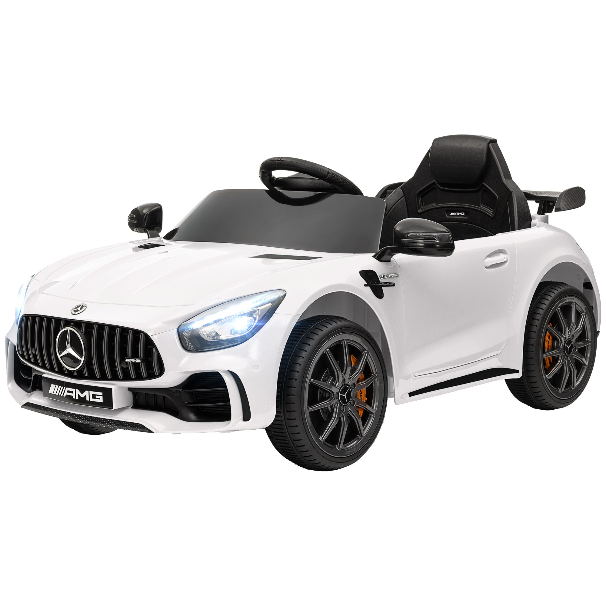 Qaba Mercedes-Benz AMG GTR Licensed 12V Battery Powered Kids Electric Car w/ Remote, Soft Start, Lights, Music Horn White 