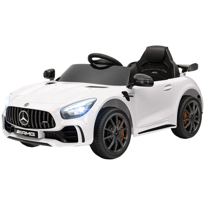 Qaba Mercedes-Benz AMG GTR Licensed 12V Battery Powered Kids Electric Car w/ Remote, Soft Start, Lights, Music Horn White 