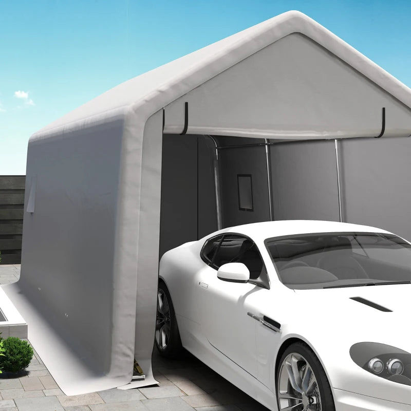 Heavy Duty Carport, 10 x 17 ft Portable Garage with Roll-up Zipper Door for Motorcycle Garden Storage, Grey