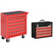 Lockable Tool Chest and Tool Box Set of 2, 7 Drawer Tool Cabinet with Wheels, 4 Drawer Portable Tool Chest with Handle for Garage, Factory, Workshop, Red