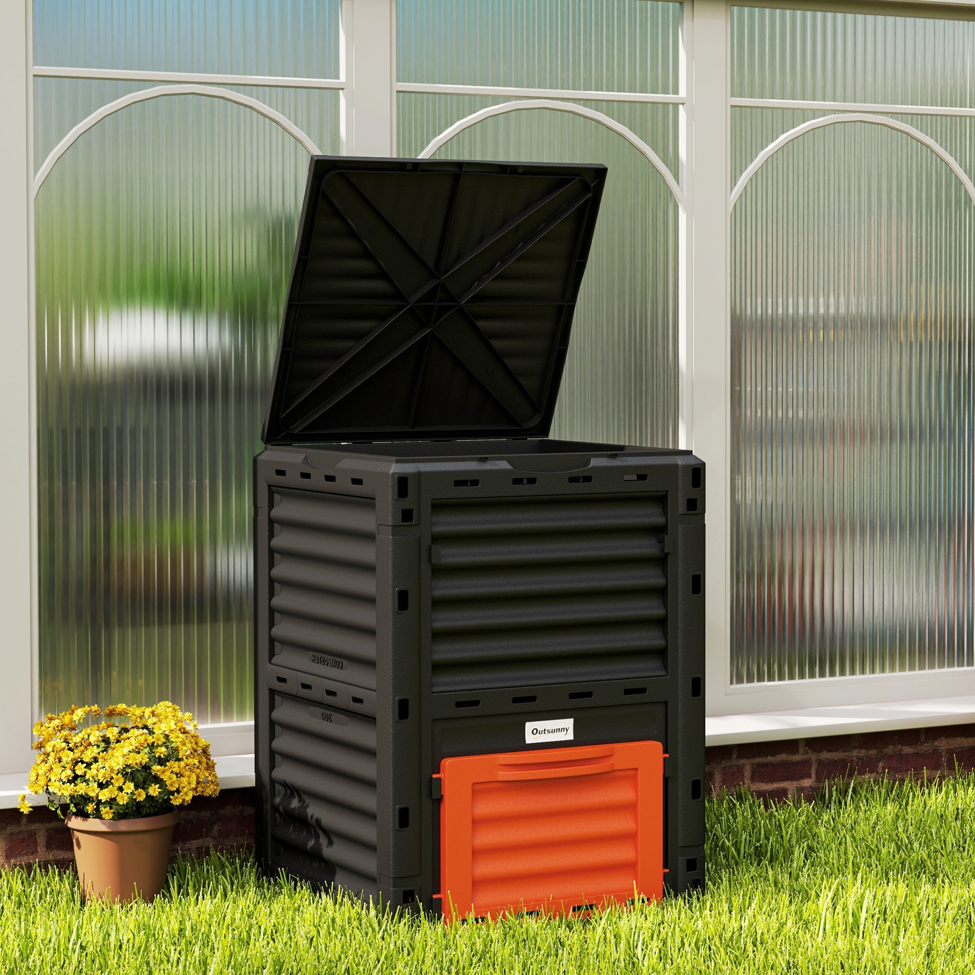 Outsunny Outdoor Compost Bin Garden Container, Fast Creation of Fertile Soil Aerating Compost Box, 80 Gallon, Orange 
