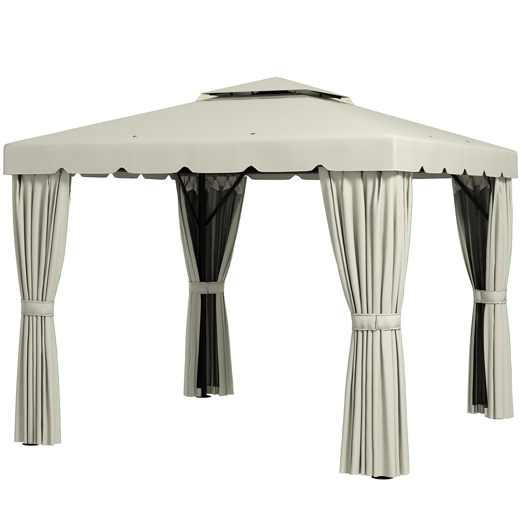 Outsunny 10' x 10' Outdoor Patio Gazebo Double Soft-top Garden Shelter Tent with Curtains, & Mesh Screen Drapes, Cream White 