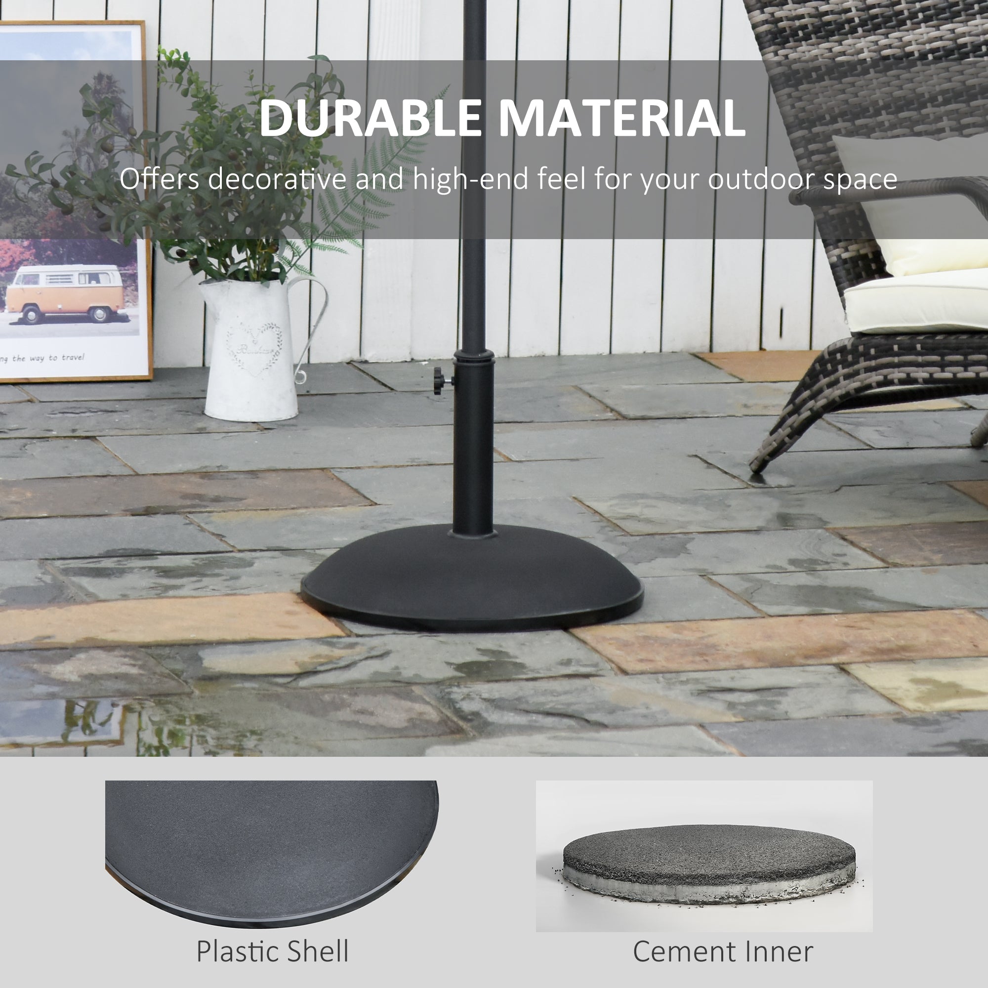 Outsunny 55lb Cement Round Umbrella Base: Heavy Duty Outdoor Patio & Backyard Stand, Black 