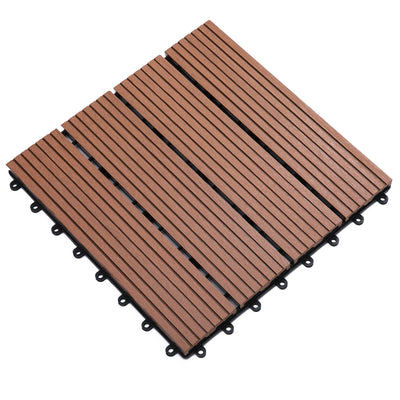 Outsunny 11 Pcs Plastic Interlocking Deck Tiles, 12" x 12" Non-slip Flooring Tiles for Indoor Outdoor Patio Balcony, Light Brown 