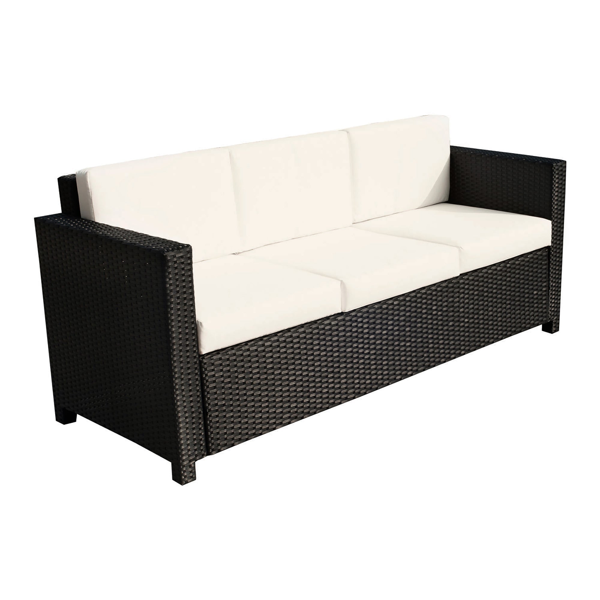 Outsunny Luxury 3-Seater Sofa Rattan Wicker Outdoor Patio Furniture with Plush Cushions Weatherproof Black 