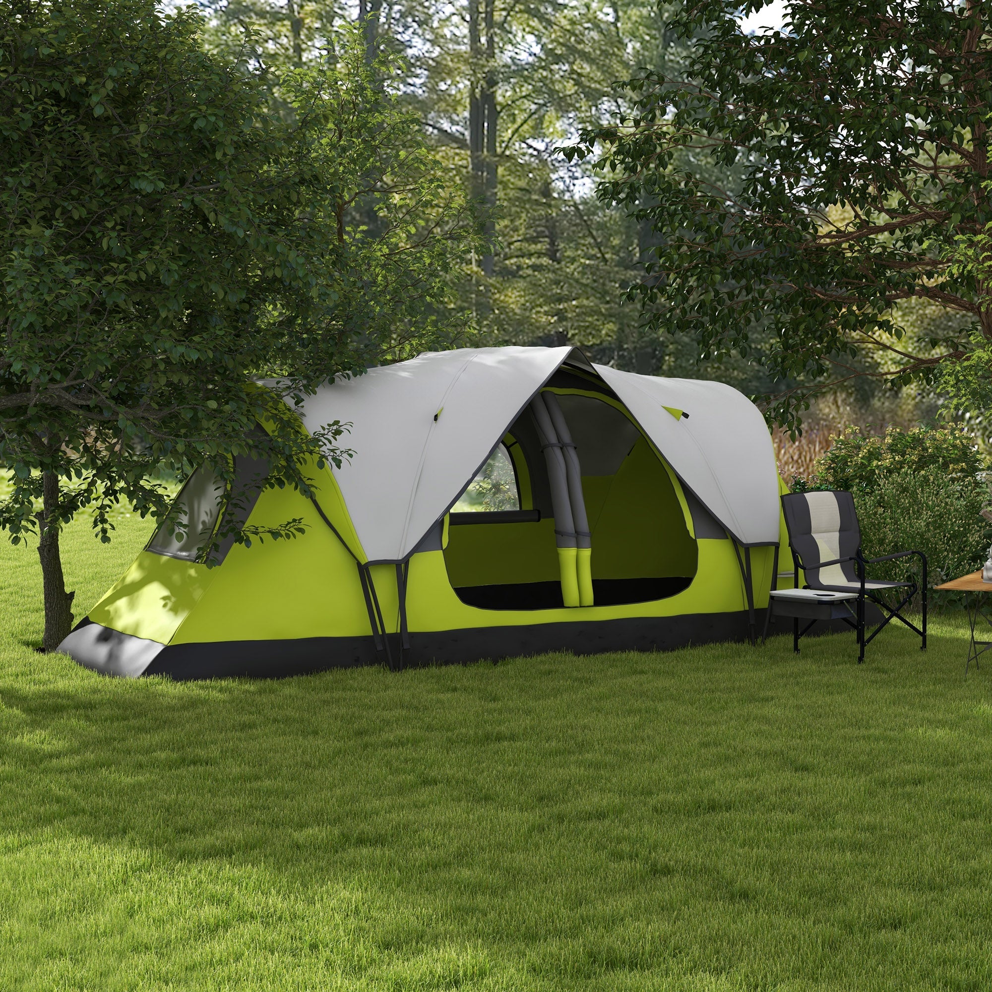 Outsunny Camping Tent for 6-8 Man with 2000mm Waterproof Rainfly and Carry Bag for Fishing Hiking Festival, Green 