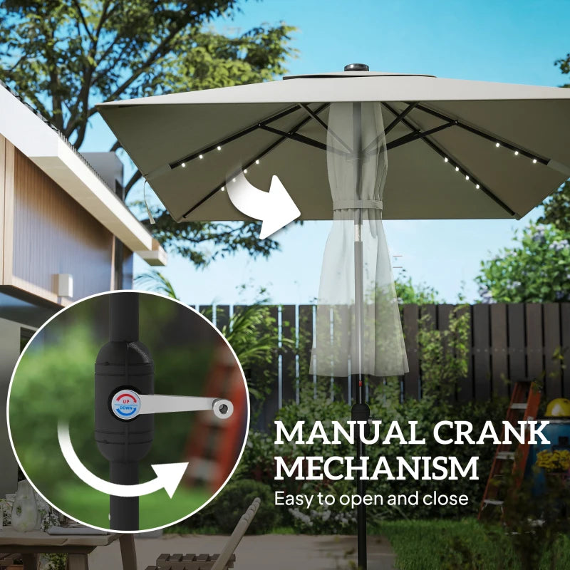 Patio Umbrella with 22 LED Solar Lights and Tilt, Light Grey