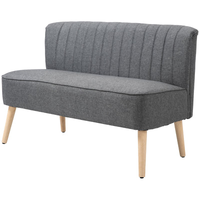 HOMCOM Sofa 2 Seat Modern Upholstered Two Seater Couch Rubber Wood Legs Light Grey Bedroom Furniture 