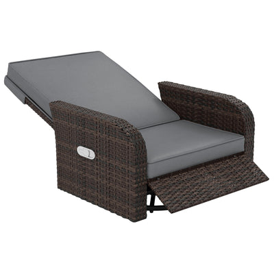 Outsunny Wicker Swivel Chair with Cushion Patio Recliner Chair Grey 