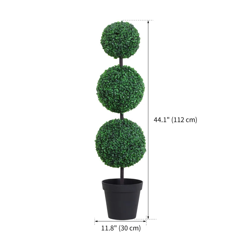 Set of 2 Artificial Ball Boxwood Topiary Trees, 44.1" Fake Plants in Pots for Outdoor Indoor Decor, Dark Green