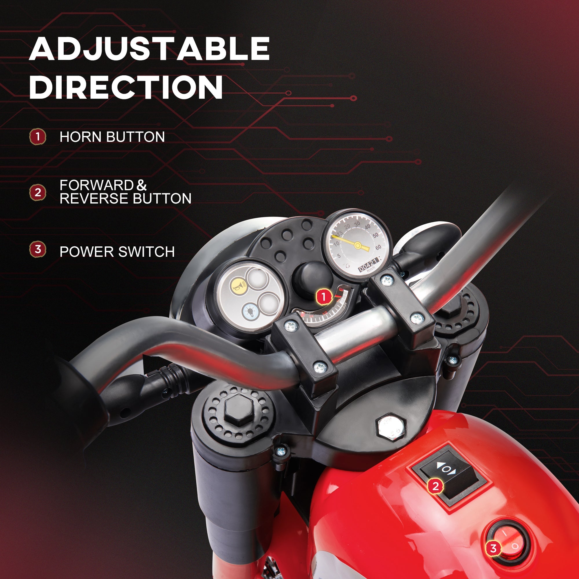 Aosom 6V Electric Kids Motorcycle Ride-On Dirt Bike 3-Wheels with Horn Headlights Red for Toddlers 