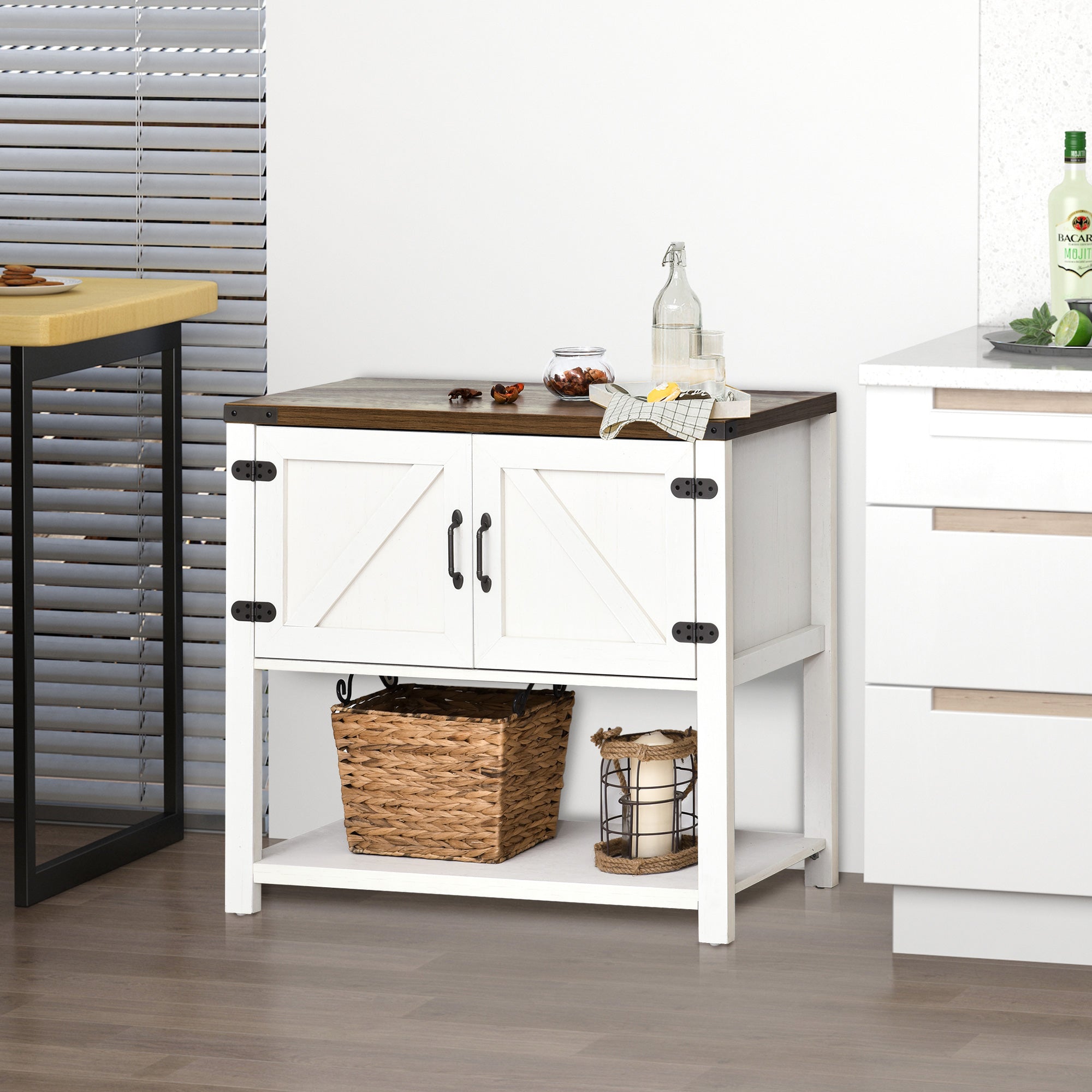 HOMCOM Large Kitchen Cupboard Pantry Cabinet White with Bottom Shelf 2 Door Cabinet Large Tabletop 