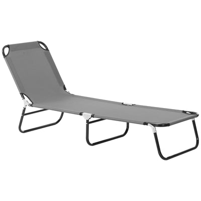 Outsunny Folding Lounge Chair Outdoor Steel Mesh Tanning Recliner with Adjustable Back for Beach Yard Patio Grey 