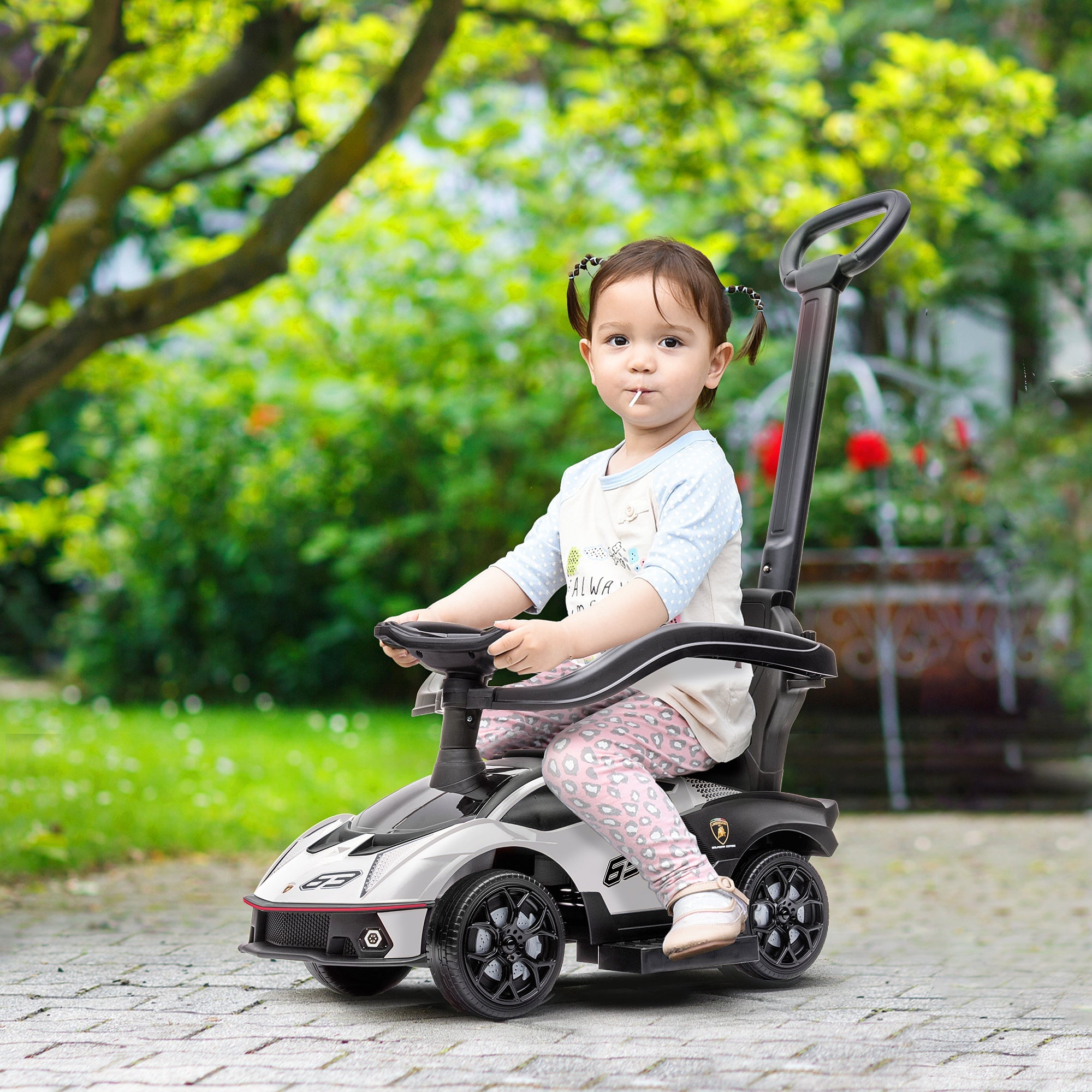 Aosom Essenza SCV12 Toddler's Delight: Licensed 2-in-1 Ride-On Push Car with Horn, Engine Sound, Steering Wheel 