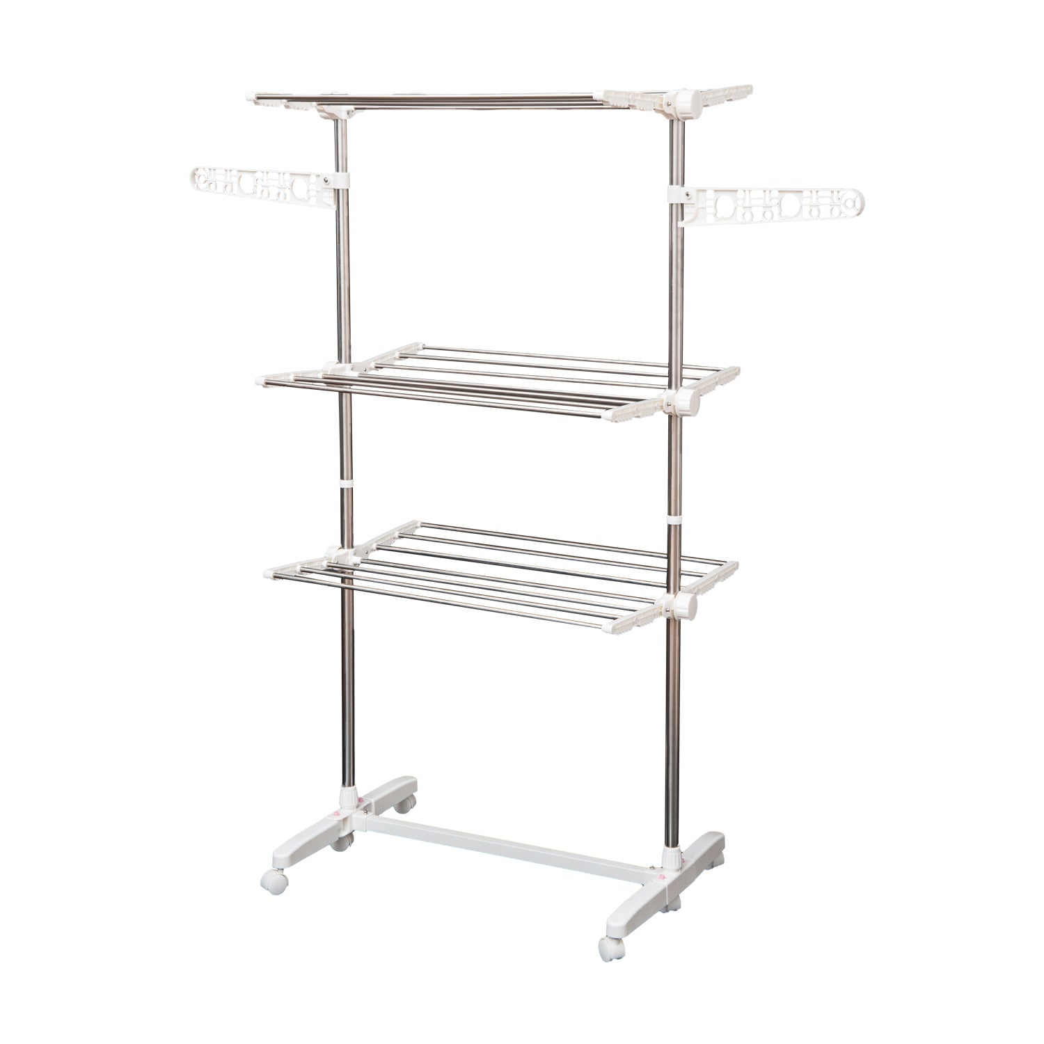 HOMCOM Clothes Drying Rack 3 Tier Foldable Rolling Collapsible Laundry Dryer Hanger Towel Holder Indoor Outdoor Stainless 