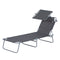 Outsunny Adjustable Garden Outdoor Lounge Chair, Folding Chaise Lounge Bed, Reclining Portable Tanning Chair Seat with Sun Shade, Grey