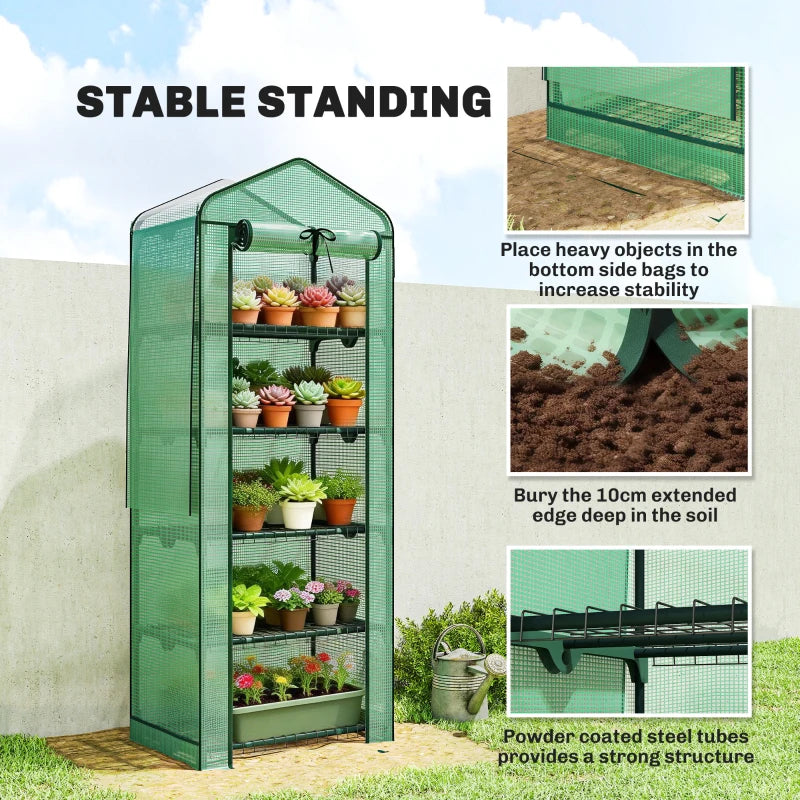 Mini Greenhouse with Screen Roof, Portable Small Greenhouse with Roll-Up Zipper Door, 27.6" x 19.7" x 75.6", Green