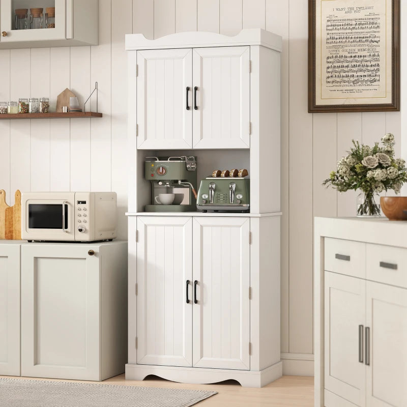 73" Kitchen Pantry Cabinet, Freestanding Kitchen Hutch with 12 Door Shelves, Adjustable Shelves, Microwave Stand, White