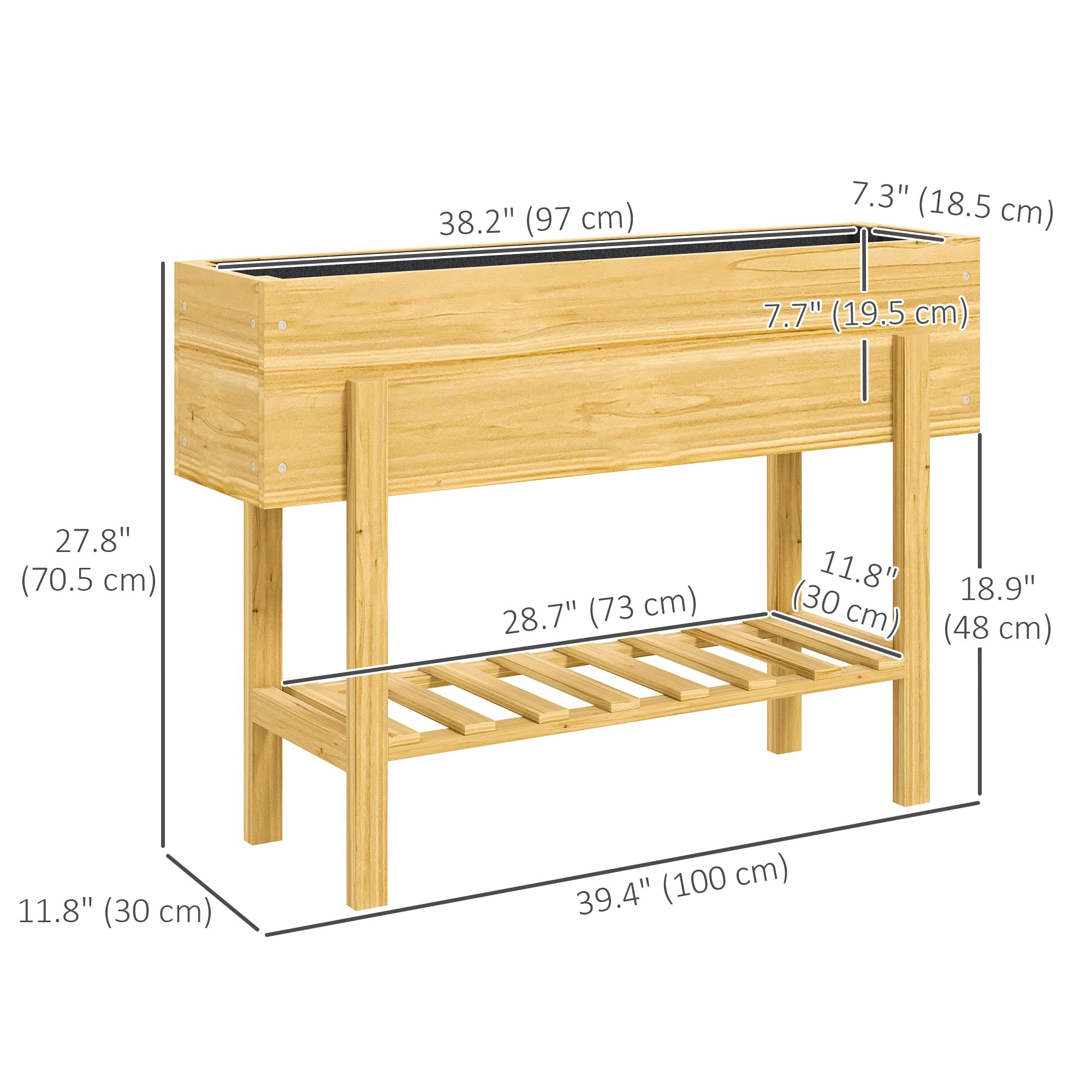 Outsunny Raised Planter Box, Elevated Wooden Garden Bed with Legs & Storage Shelf for Patio & Backyard, Natural Wood 