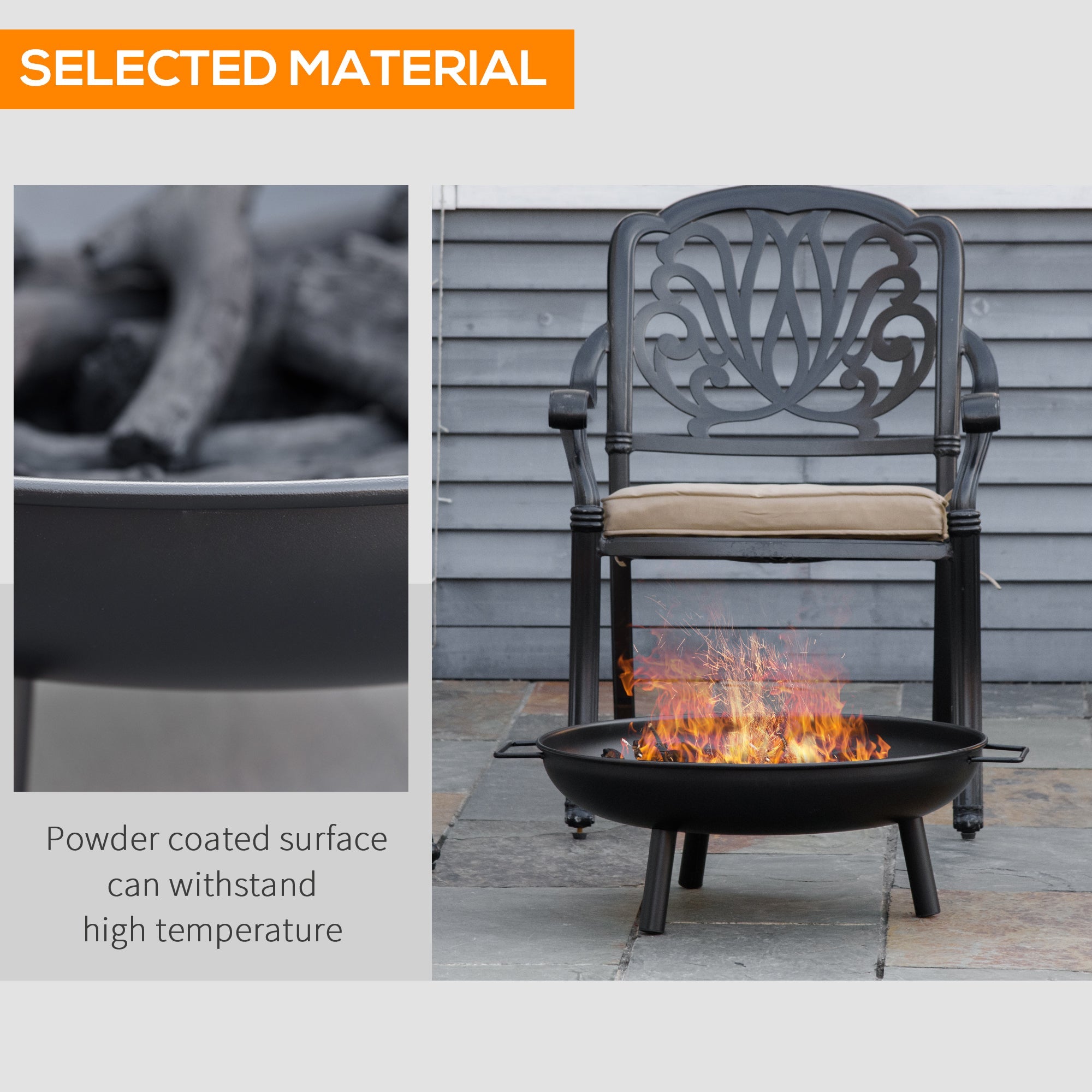 Outsunny 23" Round Outdoor Fire Pit, Portable Firepit Fireplace with Support Legs for Garden, Patio, Camping, Bonfire, Black 