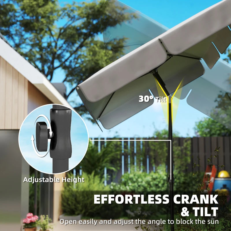 6' x 4' Patio Umbrella with Tilt, Rectangular Outdoor Umbrella for Garden, Grey