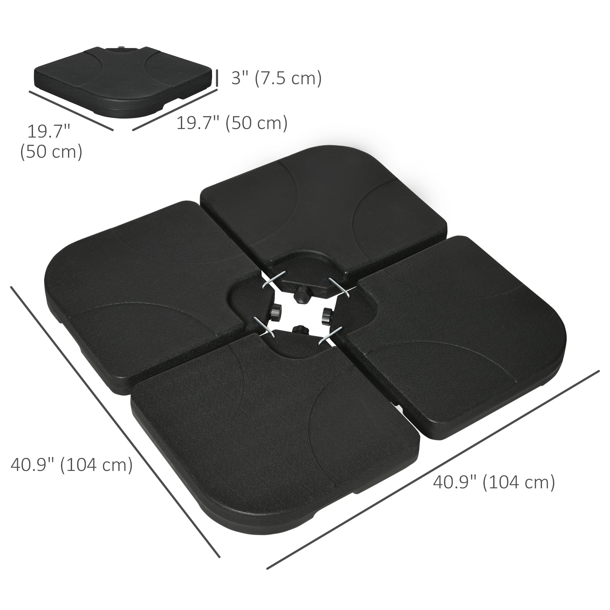 Outsunny 4-Piece Umbrella Base Stand: U-Locking 132lb Water 172lb Sand Capacity Black 