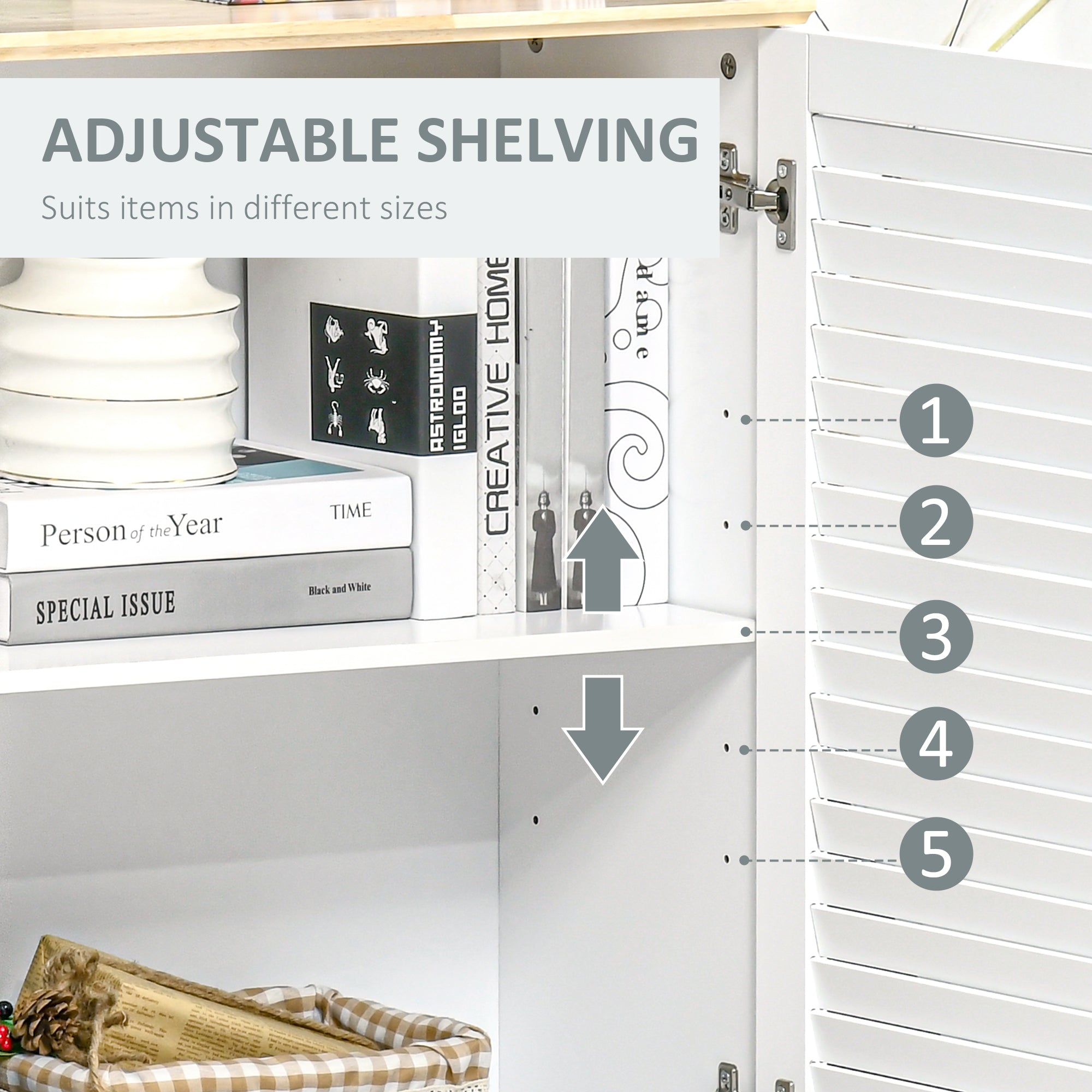 HOMCOM Bathroom Bliss: Freestanding Kitchen Sideboard Storage Cabinet with Louvered Doors, White Organizer 