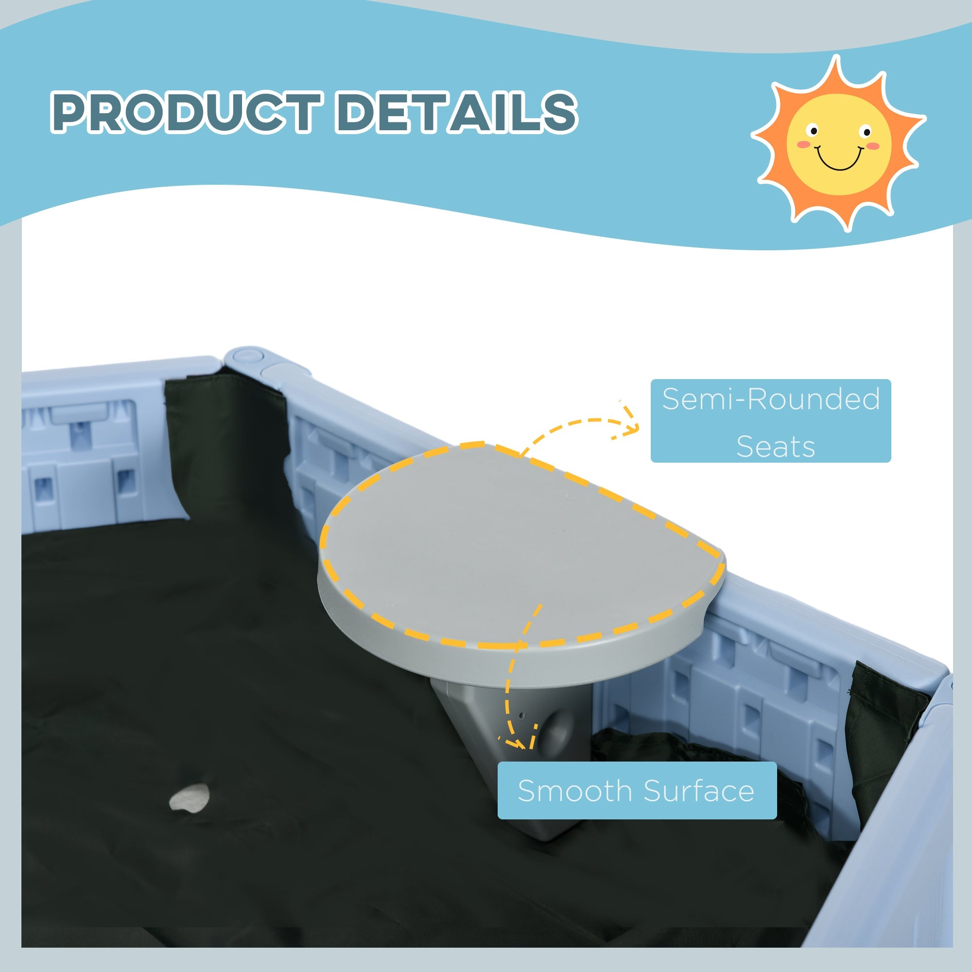 Outsunny Sandbox with Cover for Kids 3 Seats Bottom Liner Light Blue 3-12 Years Old 