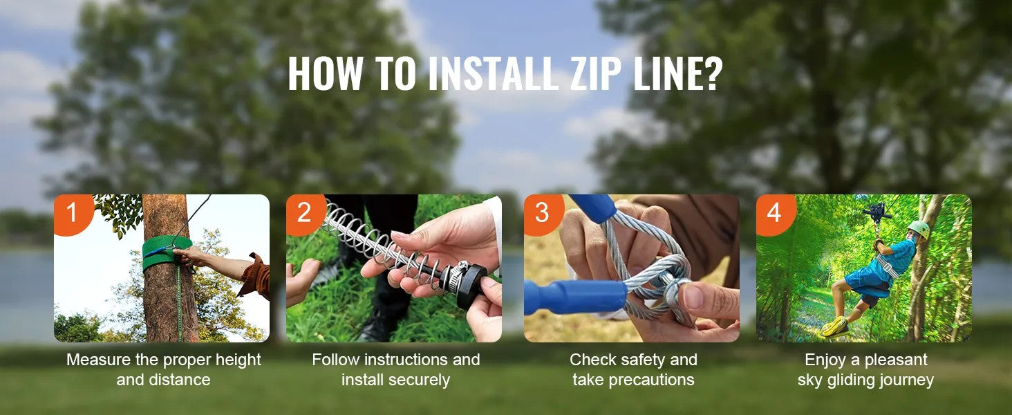 EVOR Zipline Kit for Kids and Adult, 100 ft Zip Line Kits Up to 500 lb, Backyard Outdoor Quick Setup Zipline, Playground Entertainment with Stainless Steel Zipline, Spring Brake, Safety Harness, Seat 