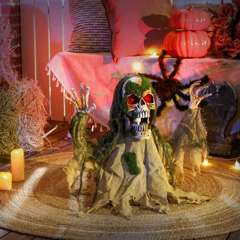 Outsunny Animated Skeleton – LED Eyes, Battery Operated Halloween Animatronic Decoration 