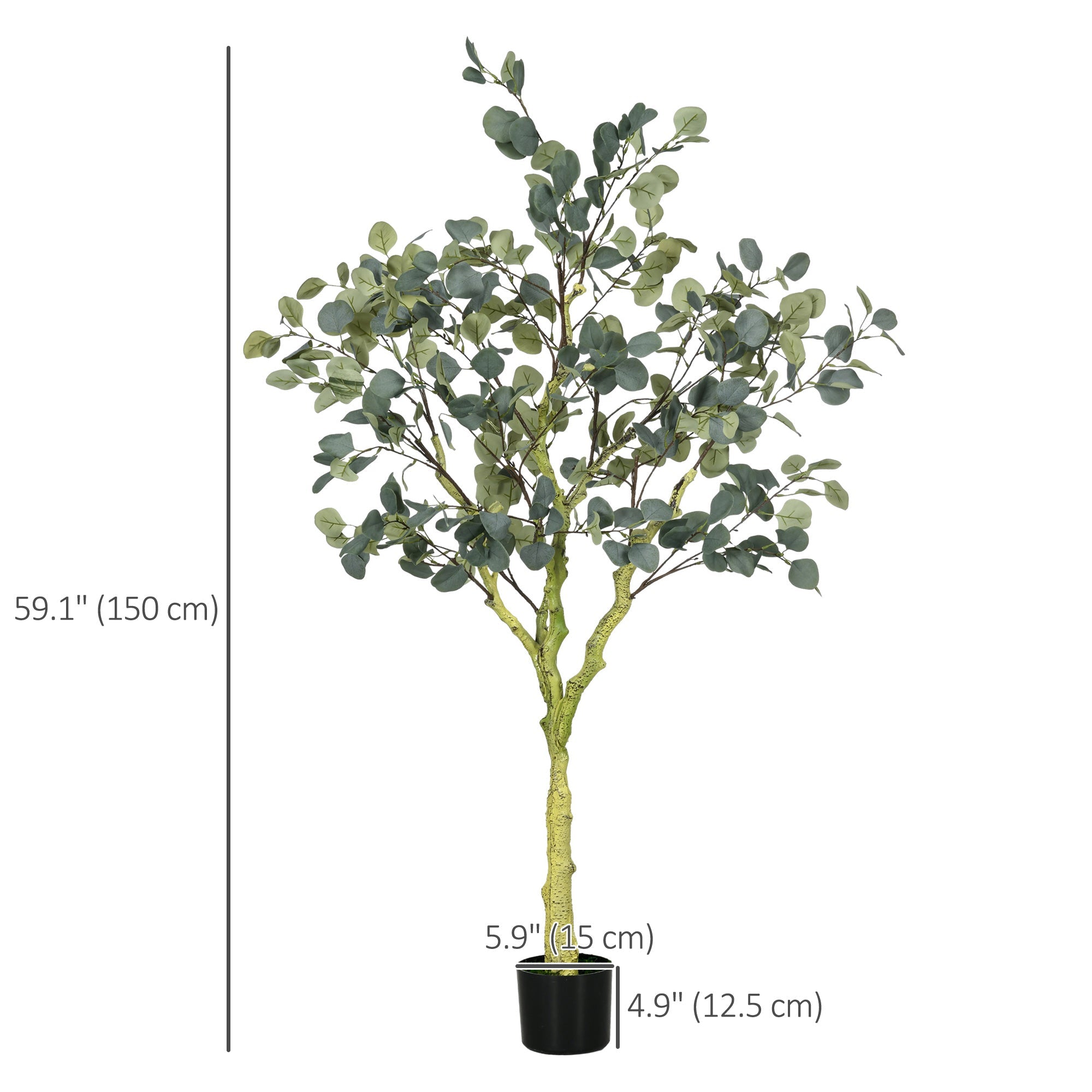 HOMCOM 5ft Artificial Eucalyptus Tree: Indoor Fake Plant with White Tips and Pot for Home, Office, Living Room Decor 