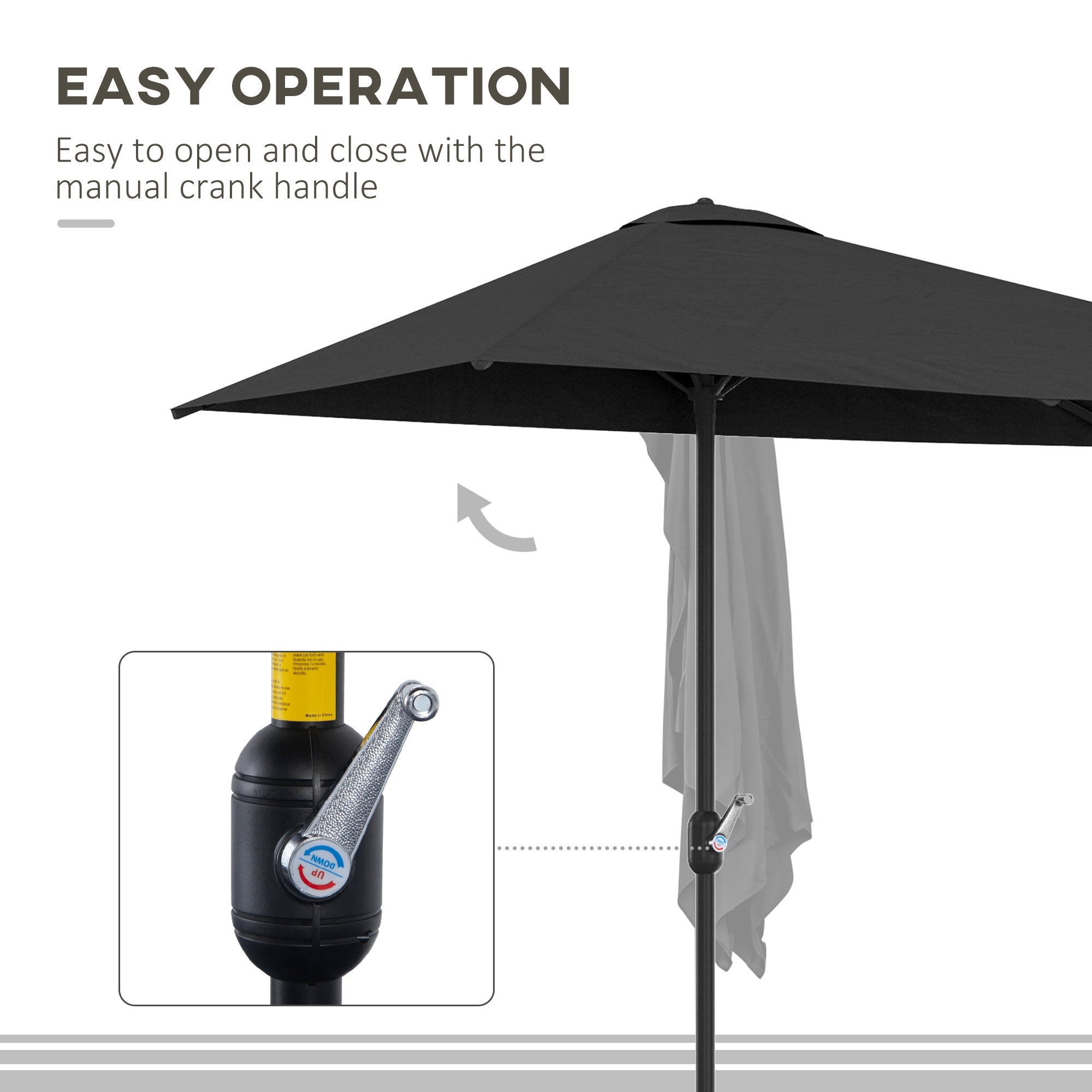 Outsunny 8ft Half Round Patio Umbrella Balcony Sun Shade Outdoor Parasol Garden Window Canopy 5 Ribs 