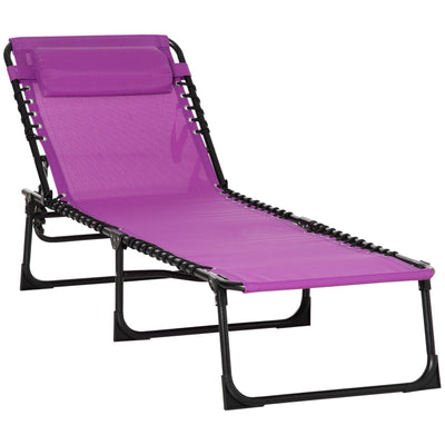 Outsunny Portable Folding Beach Bed 4-Level Adjustable Recliner Lounger Cot Purple Lightweight for Camping 