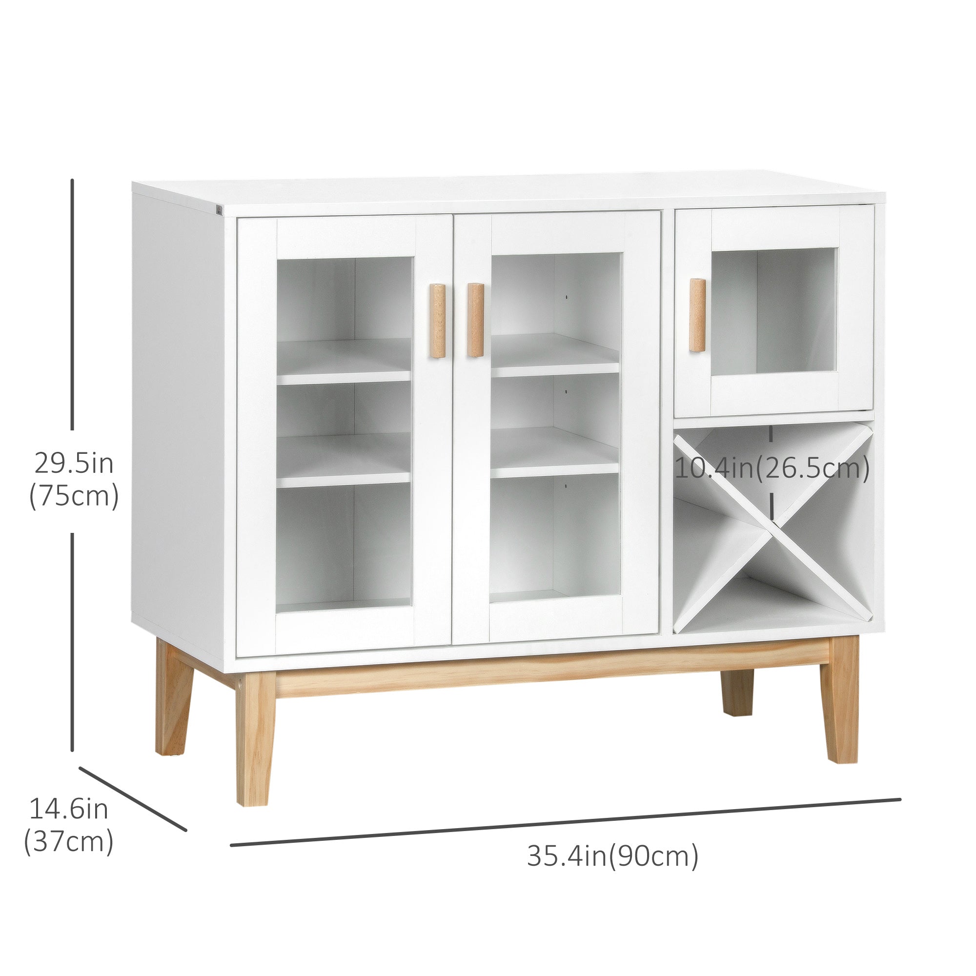 HOMCOM Buffet Cabinet with Wine Rack Glass Doors Adjustable Shelves Coffee Bar Living Room 