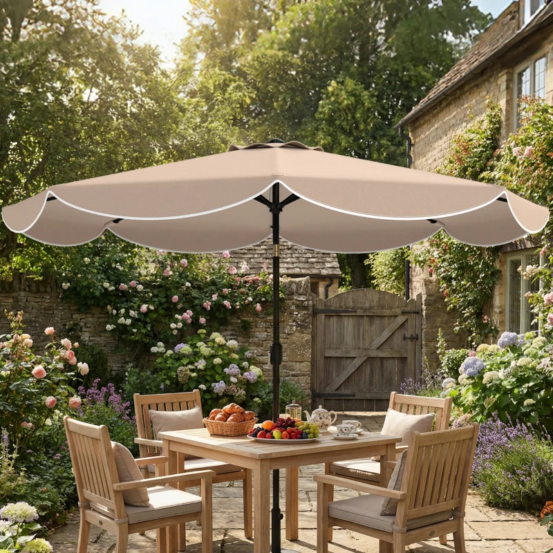 9' x 9' Round Market Umbrella with Valance, Patio Umbrella with Tilt and Crank, for Garden, Deck, Poolside, Khaki