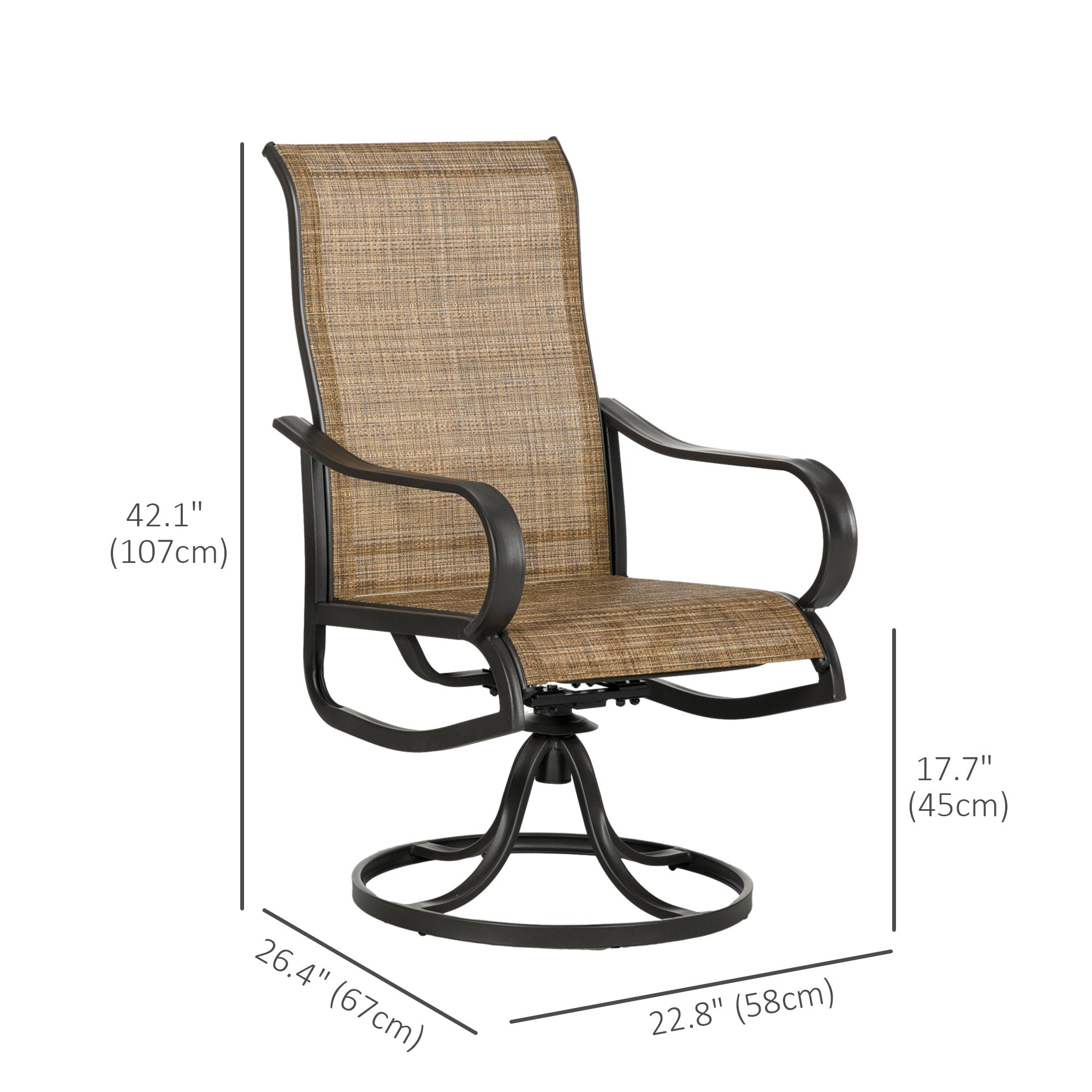 Outsunny 2-Piece Patio 360° Swivel Rocking Chairs with Curved Armrests, S Shape Backrest, Breathable Mesh Fabric Seat & Backrest, Brown 