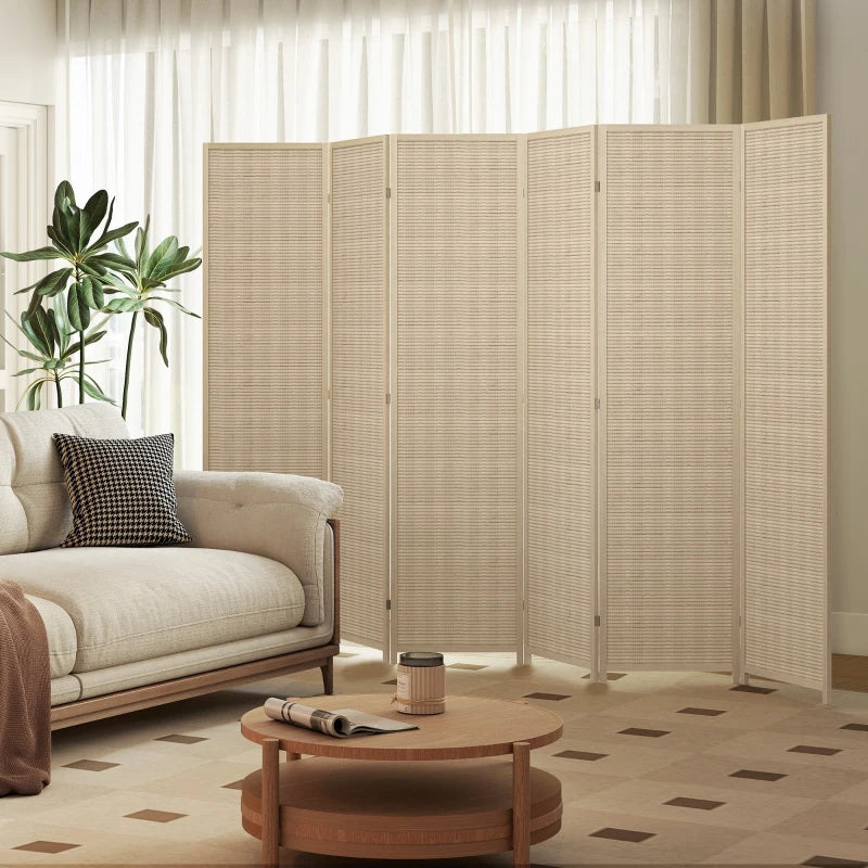 Woven Bamboo Room Divider, 6 Panel Folding Indoor Privacy Screens for Home Office, Natural Wood