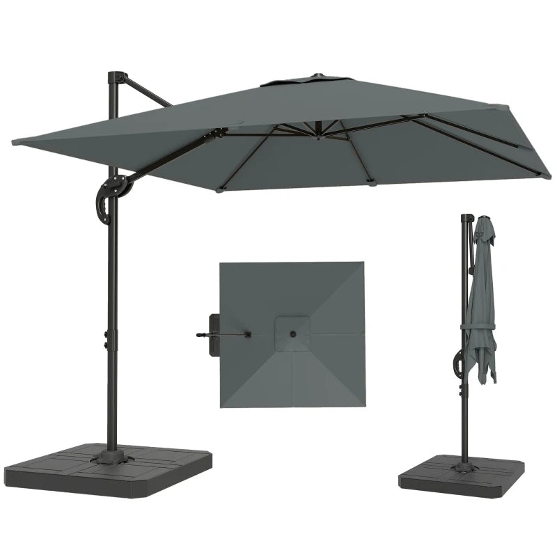 8' x 8' Offset Cantilever Patio Umbrella with Base Weights, UPF50+ Cantilever Parasol with 360° Rotation, Dark Grey
