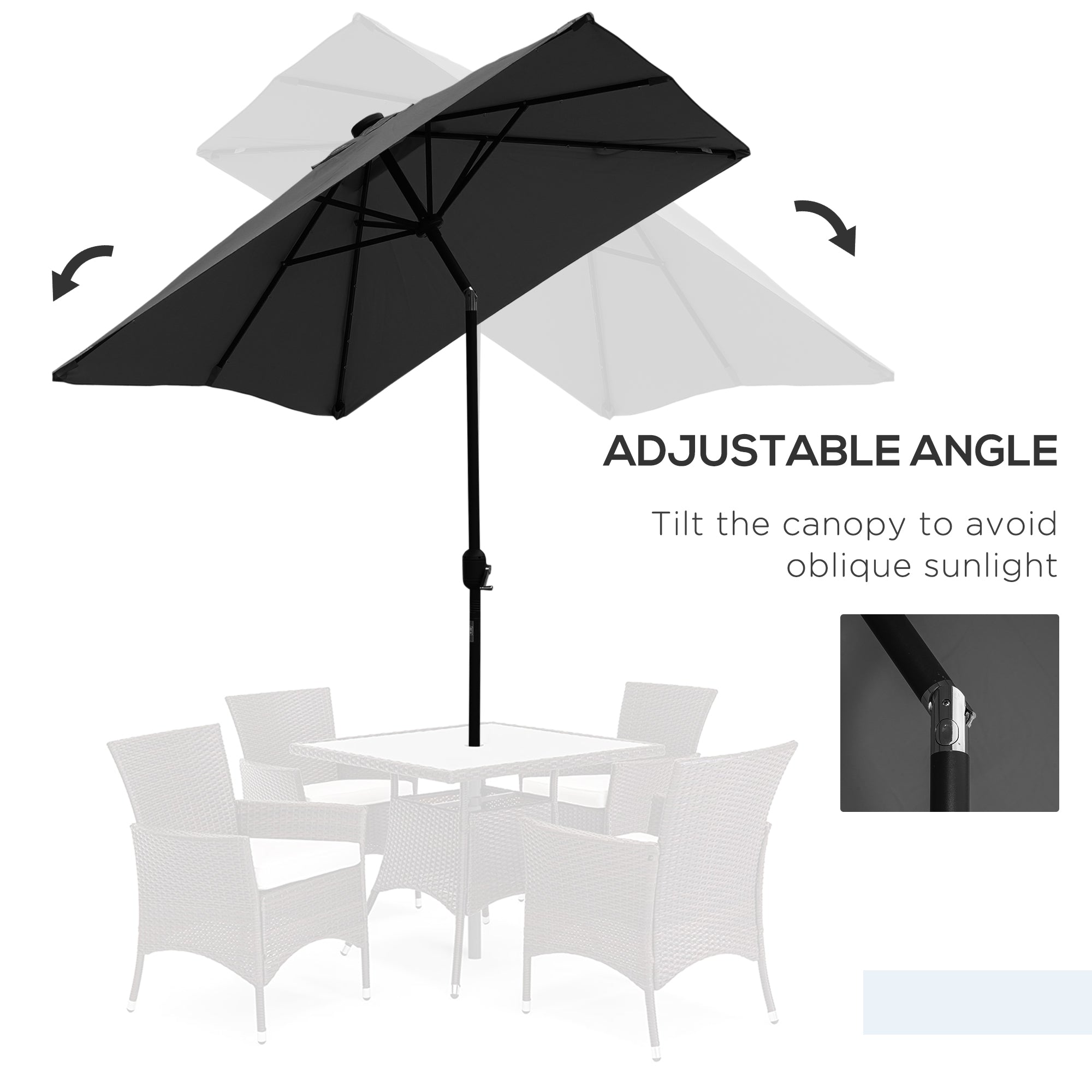 Outsunny 6x10FT Rectangular Patio Umbrella: Solar LED Lights Tilt Crank Outdoor Shade Dark Grey 