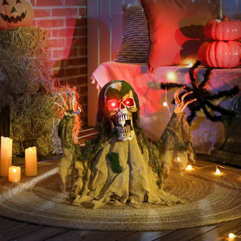 Outsunny Animated Skeleton – LED Eyes, Battery Operated Halloween Animatronic Decoration 