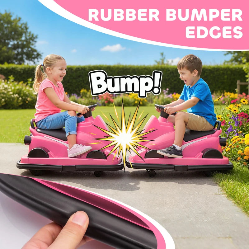 Qaba Bumper Car for Kids, 6V Battery Powered Bumping Car with 360 Degree Spin, Dual Motors, Music, for 3-8 Years, Pink
