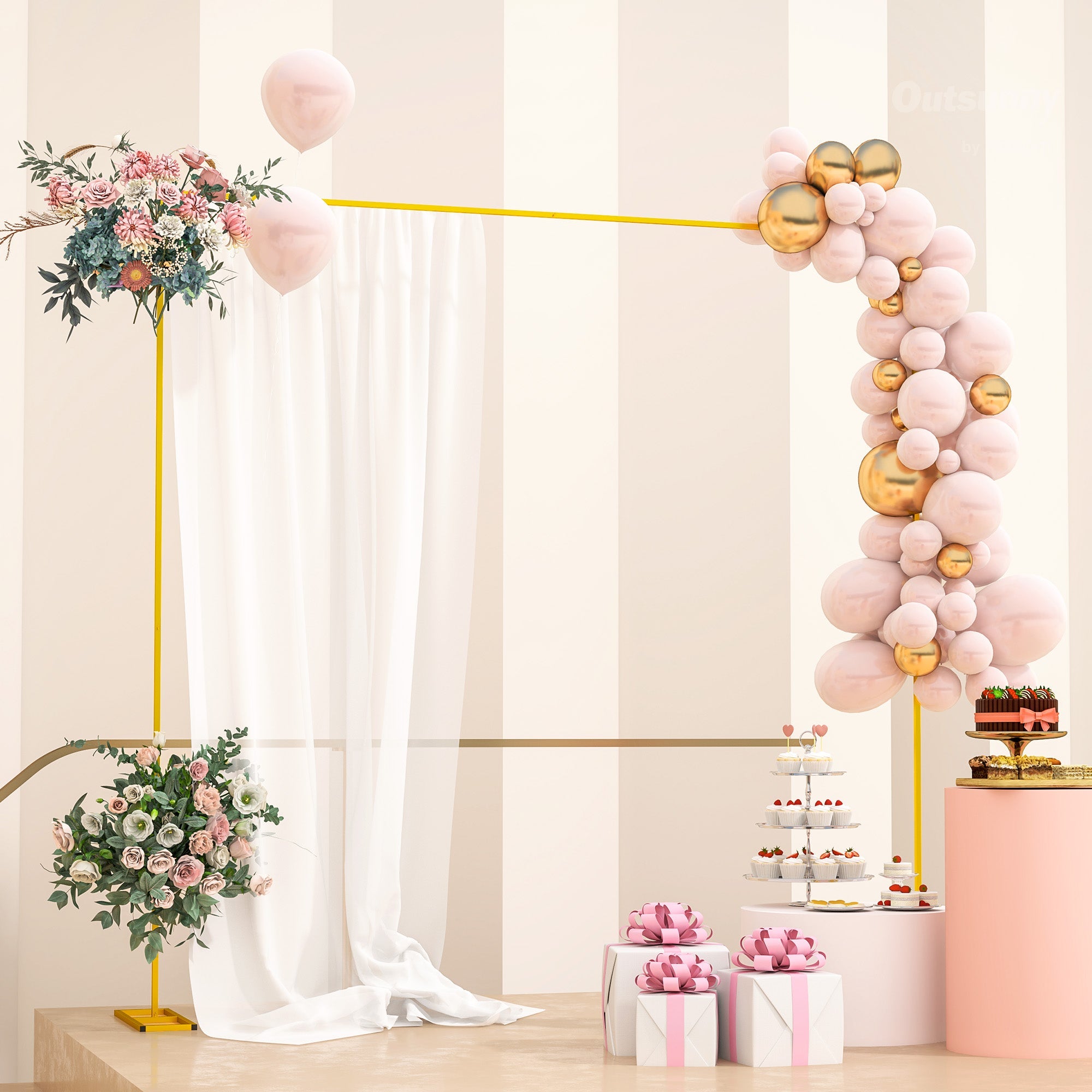 Outsunny Wedding Arch Backdrop Stand, Metal Garden Balloon Arch Stand for Birthday Party, Bridal Shower, Graduation, Ceremony, Banquet Decorations, Gold 