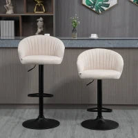 Bar Stools Set of 2, Swivel Counter Height Barstools with Back, Footrest, Adjustable Height, Beige