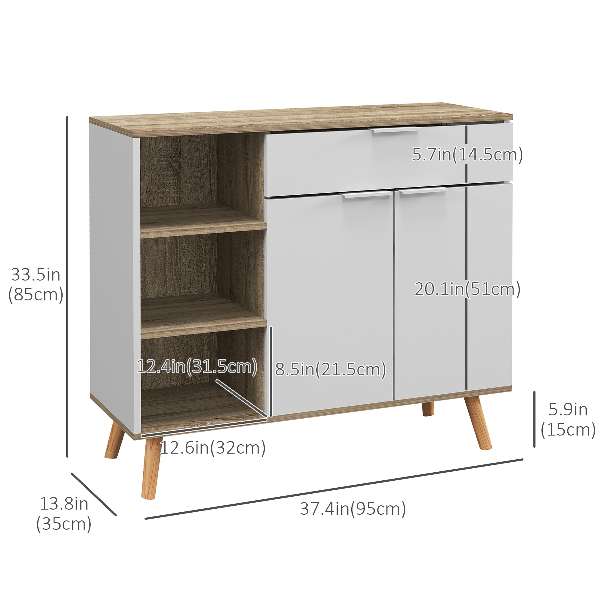 HOMCOM Contemporary Sideboard Cabinet with Doors Drawer Adjustable Shelves for Dining Room Kitchen Storage 